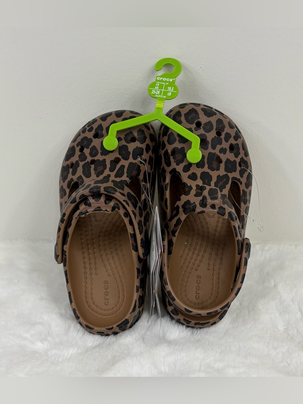 Crocs Kids Size 9 Leopard Print Brown Mary Jane Clogs